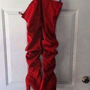 BAMBOO Vibrant Red Over the Knee Boots